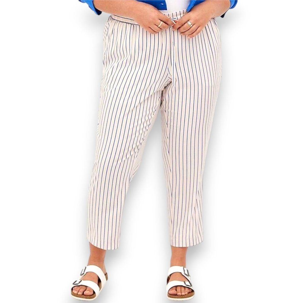 Torrid Challis High Rise Tie Front Cream and Blue Striped Pants Size 2X
